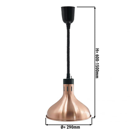 GGM Gastro Buffet Infrared Heat Lamp - Retractable - Dome - Diameter 290mm - 275W - E27 - Cord 600–1500mm - Pale Gold