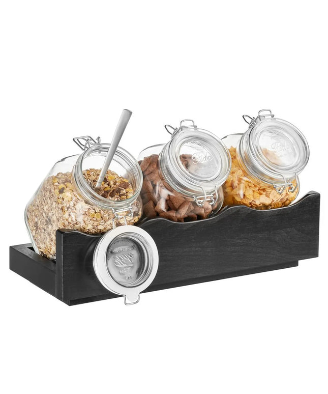 GGM Gastro Buffet Stand - GOOD MORNING - 4-piece set - Wooden stand - Dark Brown - Height: 135mm - incl. 3 Glassware