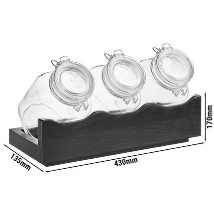 GGM Gastro Buffet Stand - GOOD MORNING - 4-piece set - Wooden stand - Dark Brown - Height: 135mm - incl. 3 Glassware