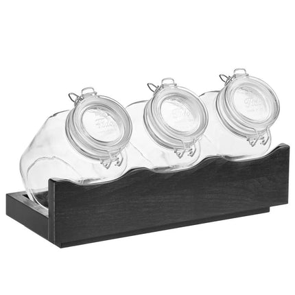 GGM Gastro Buffet Stand - GOOD MORNING - 4-piece set - Wooden stand - Dark Brown - Height: 135mm - incl. 3 Glassware