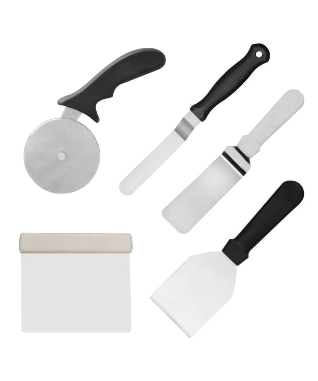 GGM Gastro Cake Decorating Spatula Set - Stainless Steel - 5-piece - 1 Pizza Cutter, 2 Palette Knives, 1 Spatula & 1 Dough Scraper