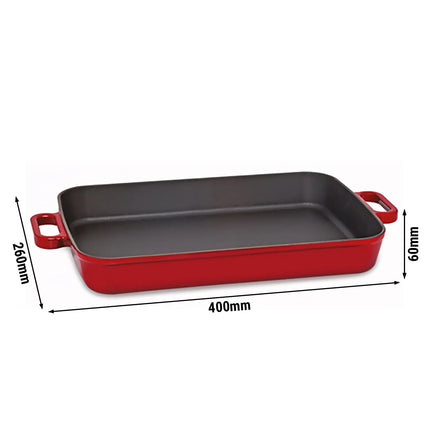 GGM Gastro Cast Iron Baking Dish - 400x260mm - Height: 60mm - Red - Induction Compatible