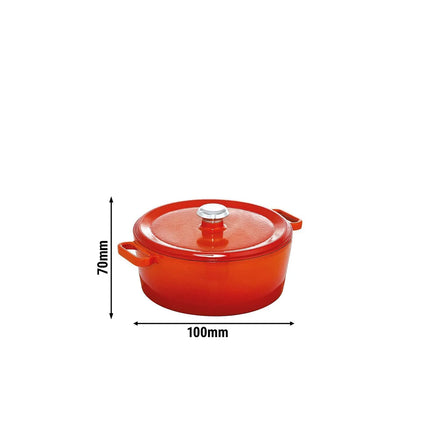 GGM Gastro Cast Iron Casserole - 0.35L - Ø100mm - 70mm - Orange - With Lid - Induction Compatible