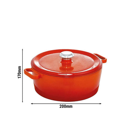 GGM Gastro Cast Iron Casserole - 2.56L - Ø200mm - 115mm - Orange - With Lid - Induction Compatible