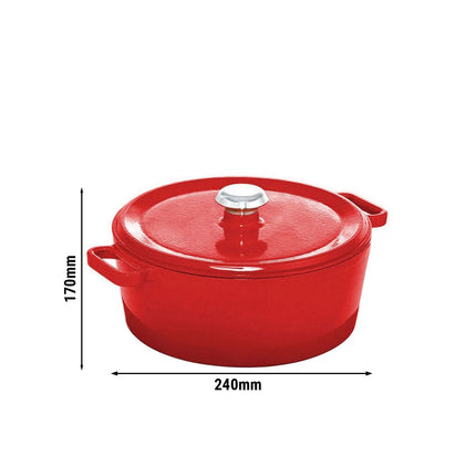 GGM Gastro Cast Iron Casserole - 4.93L - Ø240mm - 170mm - Red - With Lid - Induction Compatible