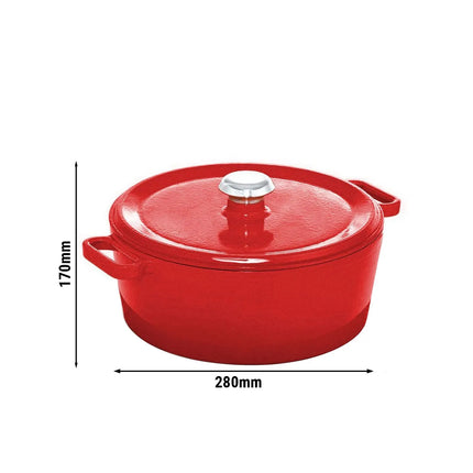 GGM Gastro Cast Iron Casserole - 6.8L - Ø280mm - 170mm - Red - With Lid - Induction Compatible