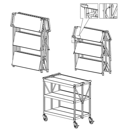 GGM Gastro Catering Trolley - Commercial Service & Clearing Trolley - Folding - 880x500mm - 3 Tier