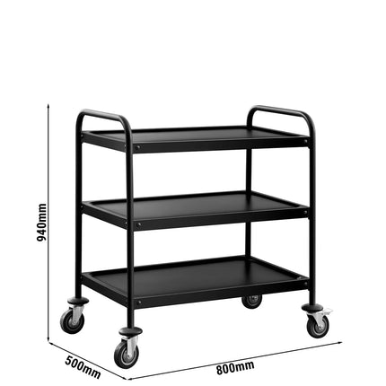 GGM Gastro Catering Trolley - Commercial Service & Clearing Trolley - Heavy Duty - 800x500mm - 3 Tier - Black