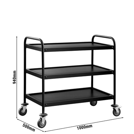 GGM Gastro Catering Trolley - Commercial Service & Clearing Trolley - Heavy Duty - 1000x500mm - 3 Tier - Black