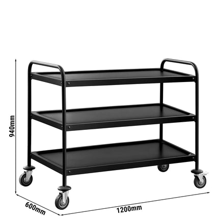 GGM Gastro Catering Trolley - Commercial Service & Clearing Trolley - Heavy Duty - 1200x600mm - 3 Tier - Black