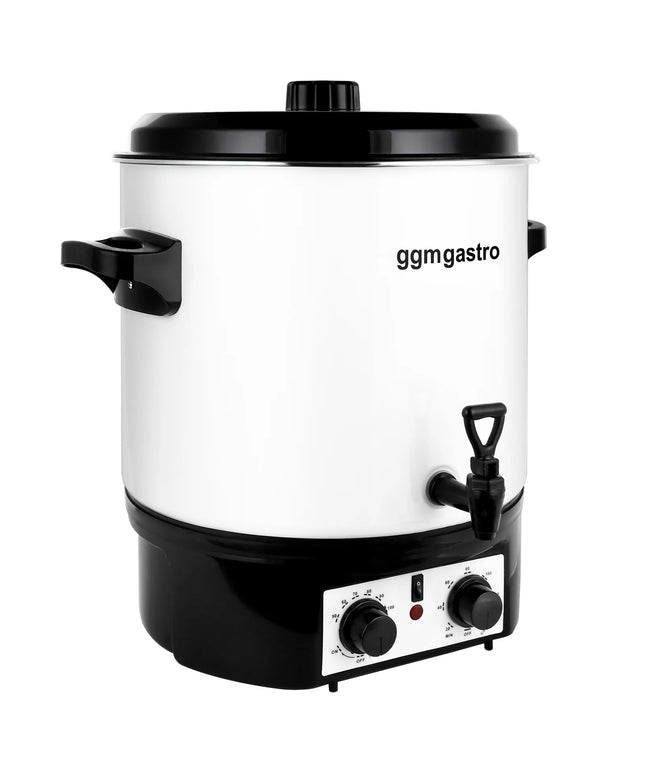 GGM Gastro Catering Water Boiler & Mulled Wine Urn - 27L - 1.8kW - Adjustable Thermostat 30–110°C - White - with Dispensing Tap & Digital Timer - for Tea, Coffee & Mulled Wine