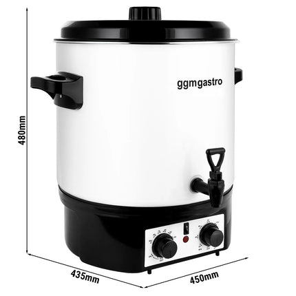 GGM Gastro Catering Water Boiler & Mulled Wine Urn - 27L - 1.8kW - Adjustable Thermostat 30–110°C - White - with Dispensing Tap & Digital Timer - for Tea, Coffee & Mulled Wine