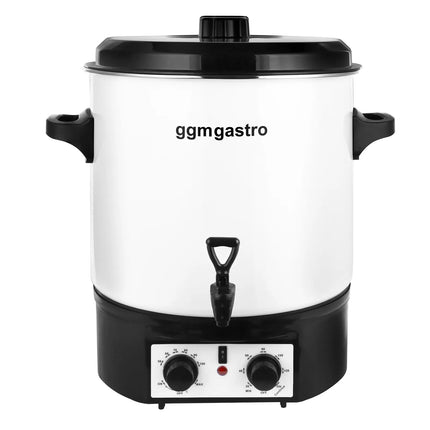 GGM Gastro Catering Water Boiler & Mulled Wine Urn - 27L - 1.8kW - Adjustable Thermostat 30–110°C - White - with Dispensing Tap & Digital Timer - for Tea, Coffee & Mulled Wine
