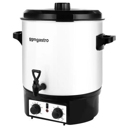 GGM Gastro Catering Water Boiler & Mulled Wine Urn - 27L - 1.8kW - Adjustable Thermostat 30–110°C - White - with Dispensing Tap & Digital Timer - for Tea, Coffee & Mulled Wine