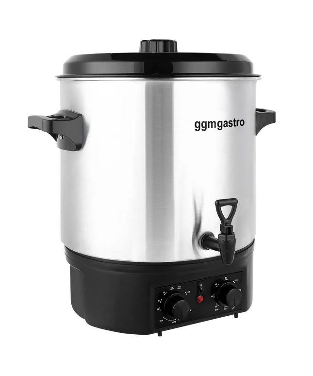 GGM Gastro Catering Water Boiler & Mulled Wine Urn - 27L - 2kW - Adjustable Thermostat 30–110°C - Stainless Steel - with Dispensing Tap & Digital Timer - for Tea, Coffee & Mulled Wine