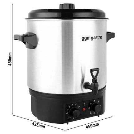 GGM Gastro Catering Water Boiler & Mulled Wine Urn - 27L - 2kW - Adjustable Thermostat 30–110°C - Stainless Steel - with Dispensing Tap & Digital Timer - for Tea, Coffee & Mulled Wine