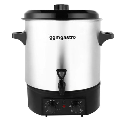 GGM Gastro Catering Water Boiler & Mulled Wine Urn - 27L - 2kW - Adjustable Thermostat 30–110°C - Stainless Steel - with Dispensing Tap & Digital Timer - for Tea, Coffee & Mulled Wine
