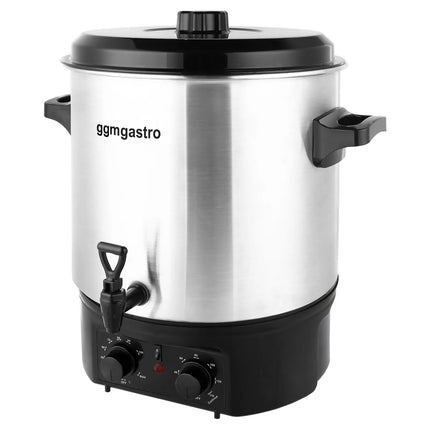 GGM Gastro Catering Water Boiler & Mulled Wine Urn - 27L - 2kW - Adjustable Thermostat 30–110°C - Stainless Steel - with Dispensing Tap & Digital Timer - for Tea, Coffee & Mulled Wine