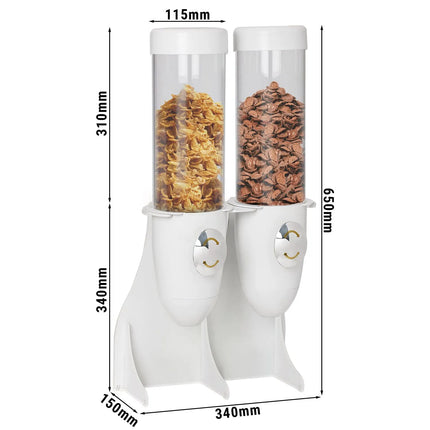GGM Gastro Cereal Dispenser - double - Ø115mm - Rotary Dispense - 2 Plastic Containers - Stainless Steel Stand