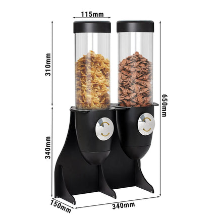 GGM Gastro Cereal Dispenser - double - Ø115mm - Rotary Dispense - Stainless Steel Stand - Black