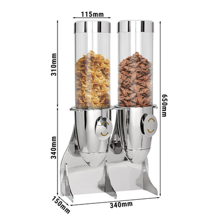GGM Gastro Cereal Dispenser - double - Rotary Dispense - Stainless Steel Stand