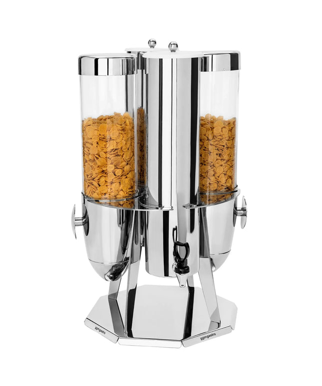 GGM Gastro Cereal Dispenser - double - rotating - Rotary Dispense - 2 Plastic Containers - Stainless Steel Stand