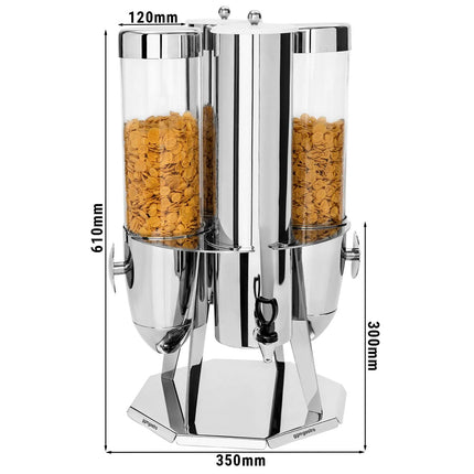 GGM Gastro Cereal Dispenser - double - rotating - Rotary Dispense - 2 Plastic Containers - Stainless Steel Stand