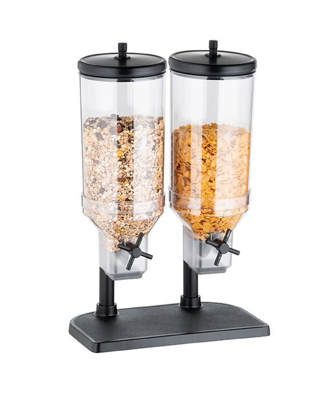 GGM Gastro Cereal Dispenser - FRESH+EASY - double - Black - Rotary Dispense - 2 Plastic Containers - 2x 4.5L - Stainless Steel Stand