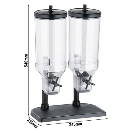 GGM Gastro Cereal Dispenser - FRESH+EASY - double - Black - Rotary Dispense - 2 Plastic Containers - 2x 4.5L - Stainless Steel Stand