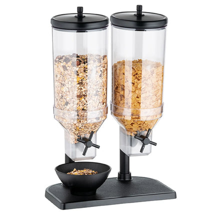 GGM Gastro Cereal Dispenser - FRESH+EASY - double - Black - Rotary Dispense - 2 Plastic Containers - 2x 4.5L - Stainless Steel Stand