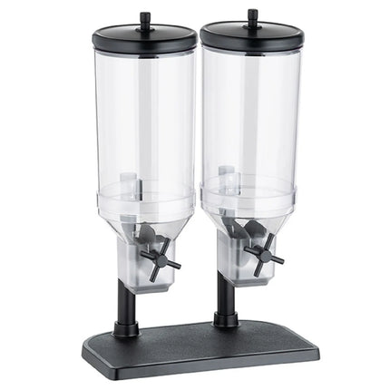 GGM Gastro Cereal Dispenser - FRESH+EASY - double - Black - Rotary Dispense - 2 Plastic Containers - 2x 4.5L - Stainless Steel Stand