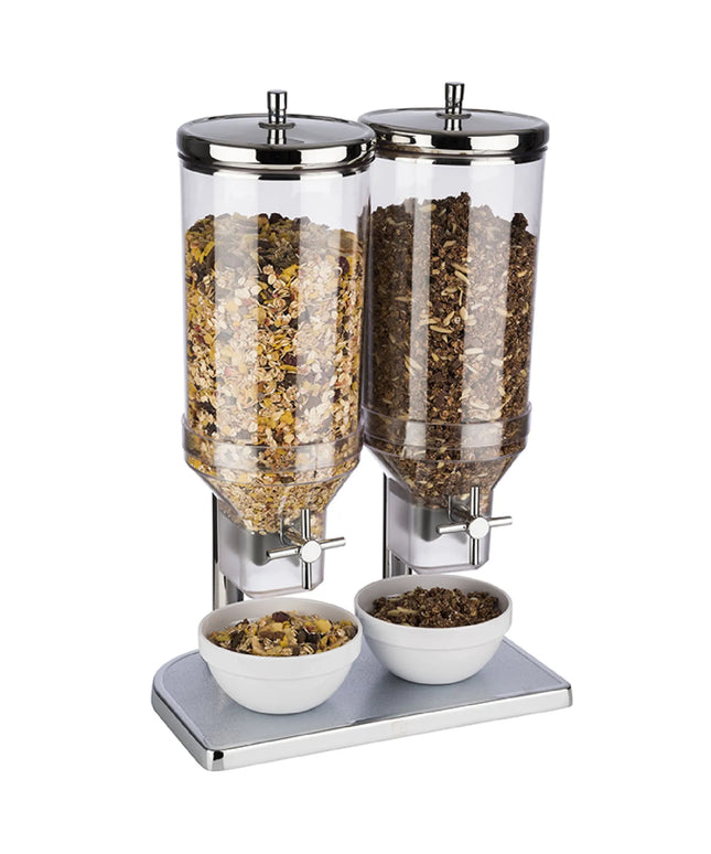 GGM Gastro Cereal Dispenser - FRESH+EASY - double - Rotary Dispense - 2 Plastic Containers - 2x 4.5L - Stainless Steel Stand