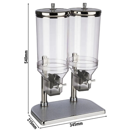 GGM Gastro Cereal Dispenser - FRESH+EASY - double - Rotary Dispense - 2 Plastic Containers - 2x 4.5L - Stainless Steel Stand