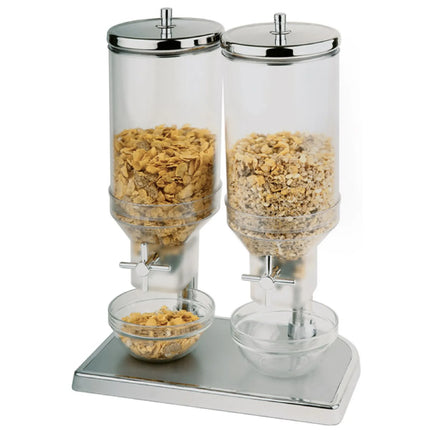 GGM Gastro Cereal Dispenser - FRESH+EASY - double - Rotary Dispense - 2 Plastic Containers - 2x 4.5L - Stainless Steel Stand