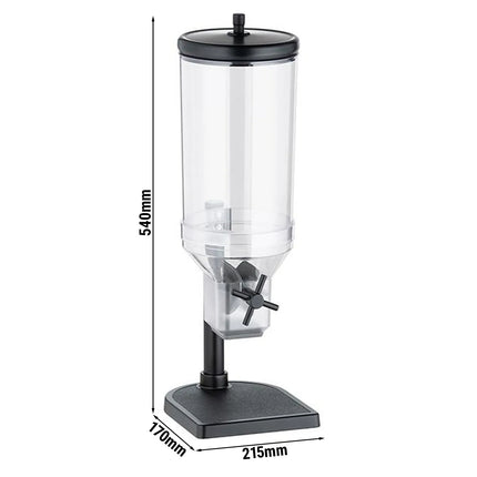 GGM Gastro Cereal Dispenser - FRESH+EASY - Rotary Dispense - 1 Plastic Container - 4.5L - Stainless Steel Stand - Black