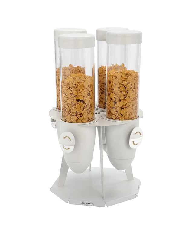 GGM Gastro Cereal Dispenser - quadruple - rotating - White - Rotary Dispense - Stainless Steel Stand