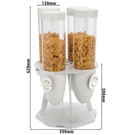GGM Gastro Cereal Dispenser - quadruple - rotating - White - Rotary Dispense - Stainless Steel Stand