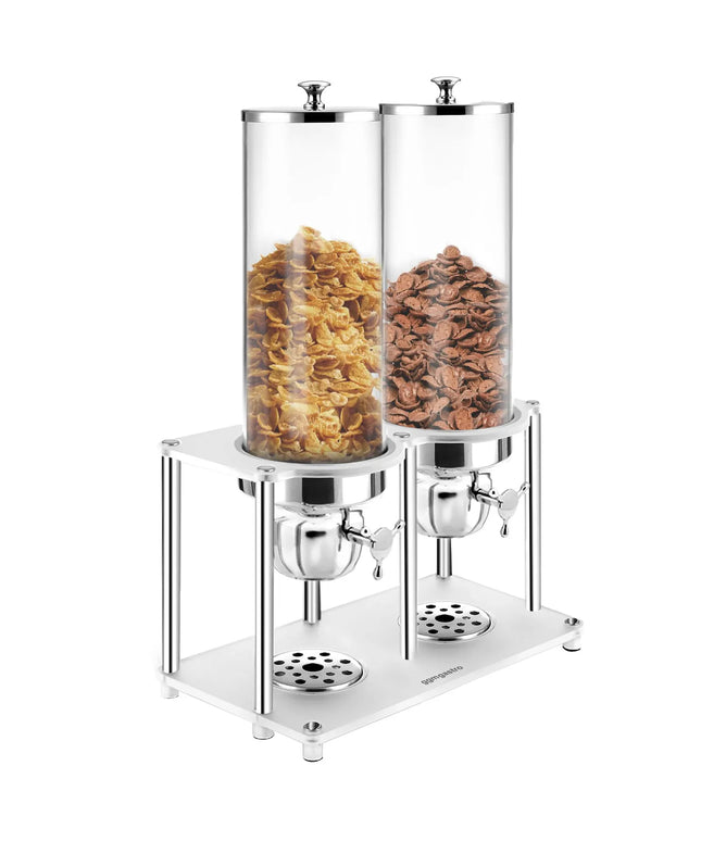GGM Gastro Cereal Dispenser - ROTATION - double - Rotary Dispense - 2 Plastic Containers - 2x 3.7L - Stainless Steel Stand