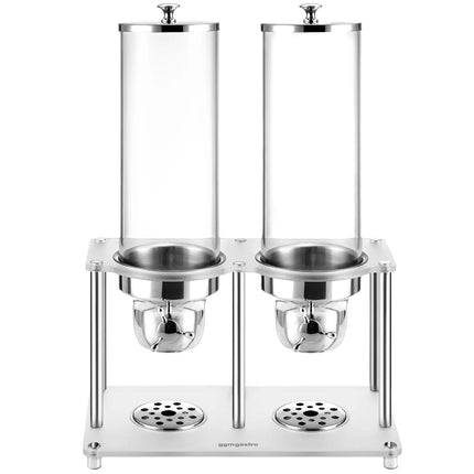 GGM Gastro Cereal Dispenser - ROTATION - double - Rotary Dispense - 2 Plastic Containers - 2x 3.7L - Stainless Steel Stand