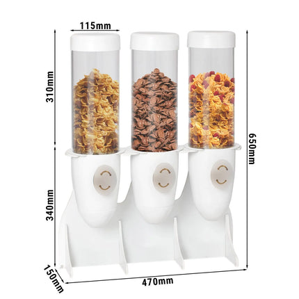 GGM Gastro Cereal Dispenser - triple - Ø115mm - Rotary Dispense - Stainless Steel Stand