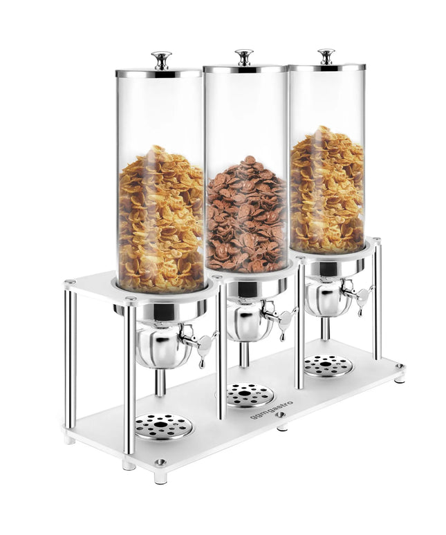 GGM Gastro Cereal Dispenser - triple - Rotary Dispense - 3 Plastic Containers - 3x 3.7L - Stainless Steel Stand