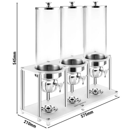 GGM Gastro Cereal Dispenser - triple - Rotary Dispense - 3 Plastic Containers - 3x 3.7L - Stainless Steel Stand