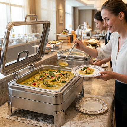 GGM Gastro Chafing Dish - Stainless Steel - GN 1/1 - 11.2 L - with Soft-Close Glass Lid