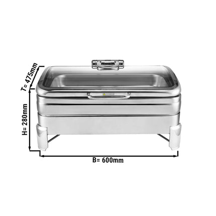 GGM Gastro Chafing Dish - Stainless Steel - GN 1/1 - 11.2 L - with Soft-Close Glass Lid