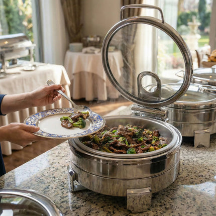 GGM Gastro Chafing Dish - Stainless Steel - Round - with Soft-Close Glass Lid