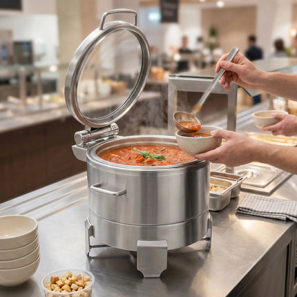GGM Gastro Chafing Dish - Stainless Steel - Round - with Soft-Close Glass Lid