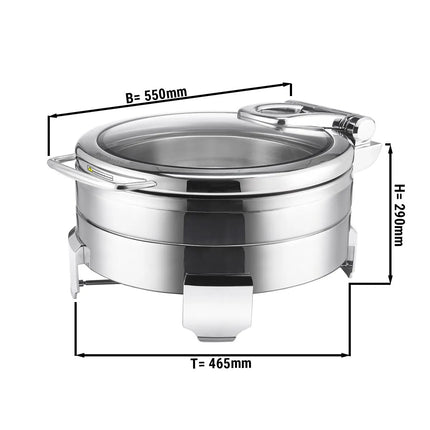 GGM Gastro Chafing Dish - Stainless Steel - Round - with Soft-Close Glass Lid