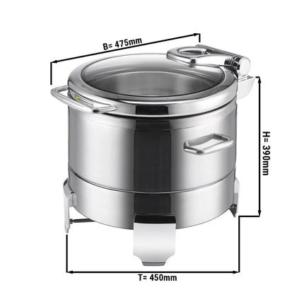 GGM Gastro Chafing Dish - Stainless Steel - Round - with Soft-Close Glass Lid