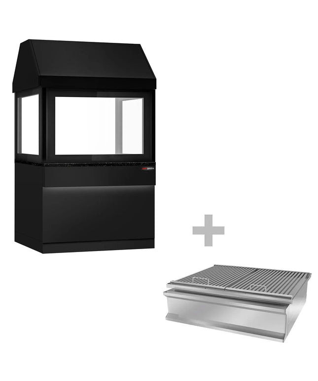 GGM Gastro Charcoal Grill TORONTO - 1100mm - Black Front - Black Granite Worktop - tempered glass front - 2 grill grates