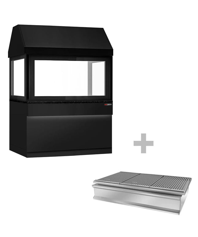 GGM Gastro Charcoal Grill TORONTO - 1500mm - Black Front - Black Granite Worktop - tempered glass front - 3 grill grates